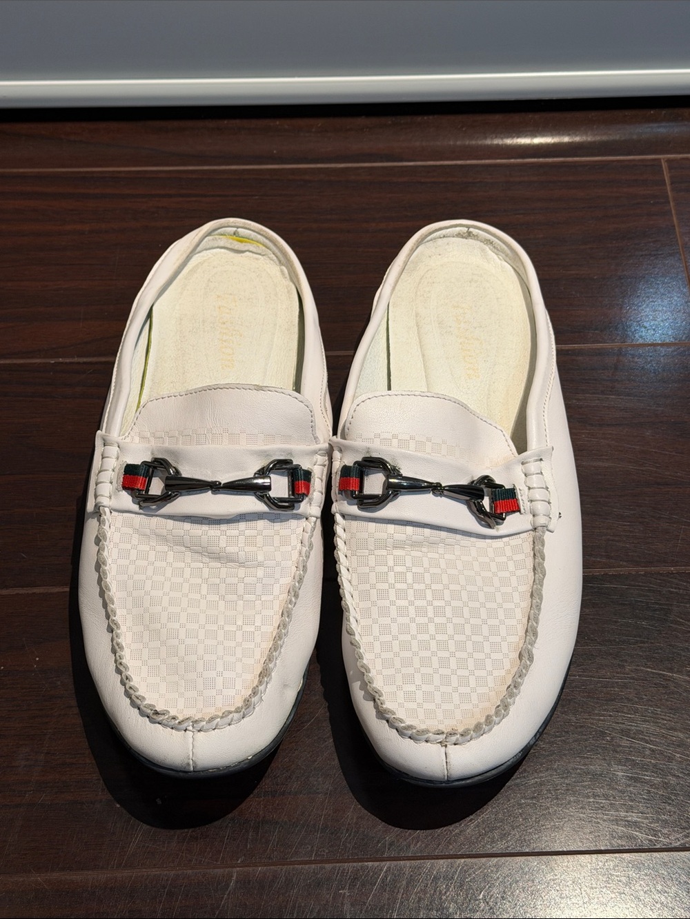 Men's White Slip-On Driving Loafers with Metal Bit Detail